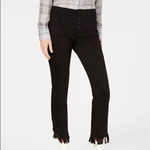 INC Deep Black Mid Rise Ankle Straight Leg Regular Fit Raw Hem Button Fl…